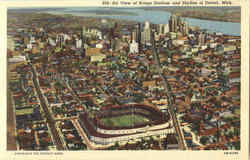 Air View Of Briggs Stadium And Skyline Of Detroit Postcard