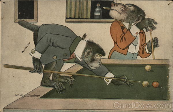 Monkeys Playing Pool L. Meggendorfer