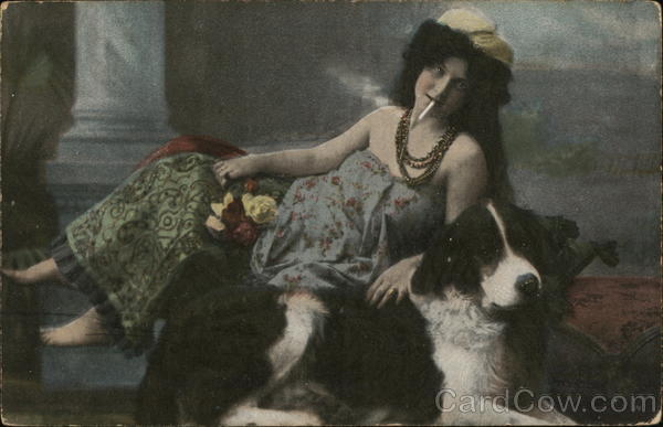 Woman Smoking Posing With Dog Women