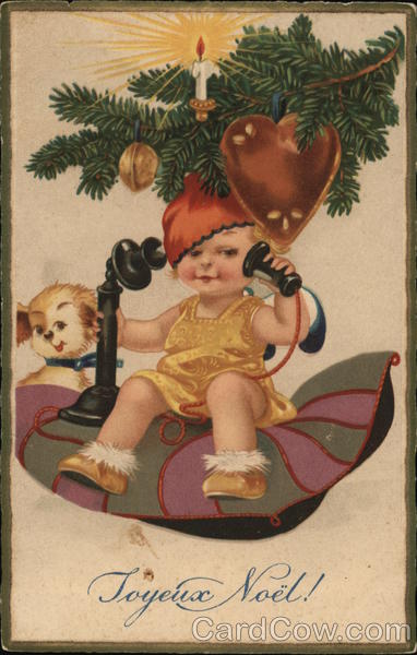 Baby on Phone Under Christmas Tree Children