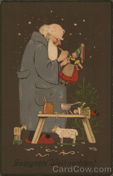 German Santa Making Toys: Gesegnete Weihnachten F.B.