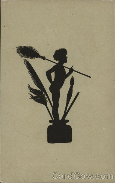 Silhouette of Cherub of Nymph Holding Feather Over Shoulder
