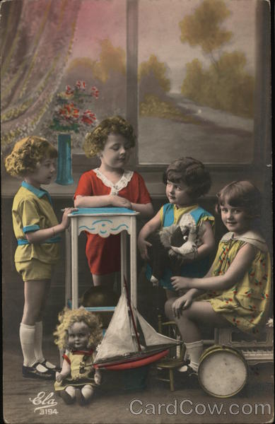 Pretty Little Girls with Toys Art Deco