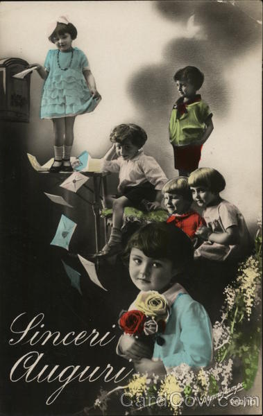 Art Deco Children Writing & Mailing Letters