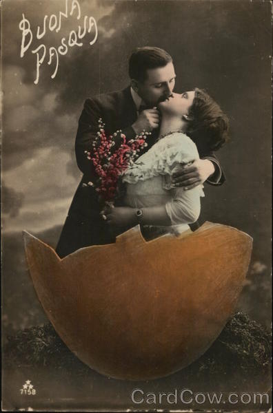 Couple Kissing in Eggshell