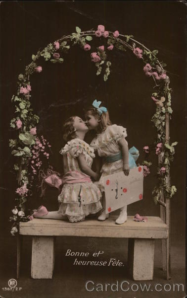 Two Girls Kissing Under Arbor