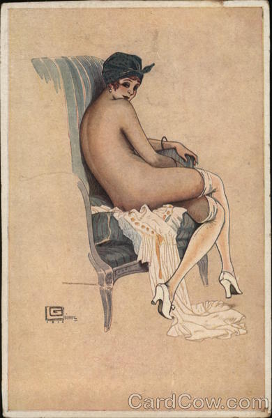 Woman Sitting in Chair Nude G. Leonnec Artist Signed