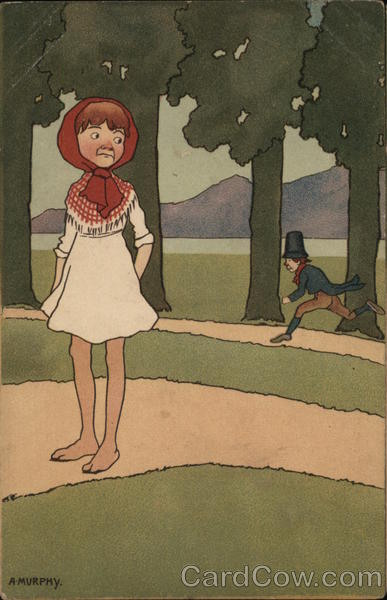 Girl Watching Running Man - Irish? A. Murphy Artist Signed