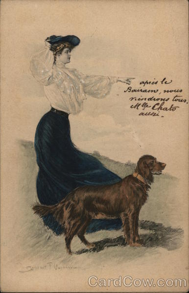 Woman and Dog Clarence F. Underwood Artist Signed