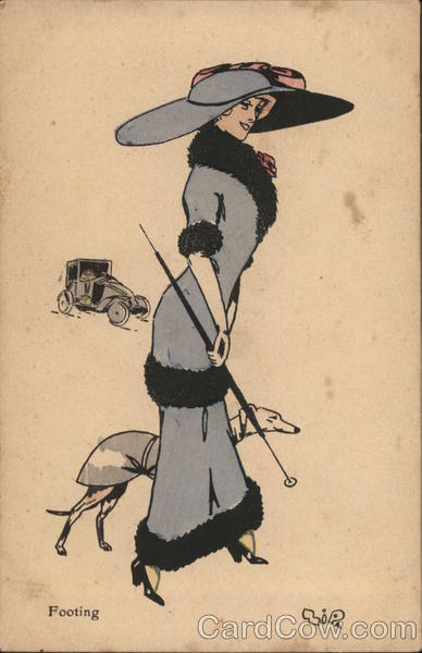 Art Deco Well Dressed Woman Walking Her Dog Zip Women