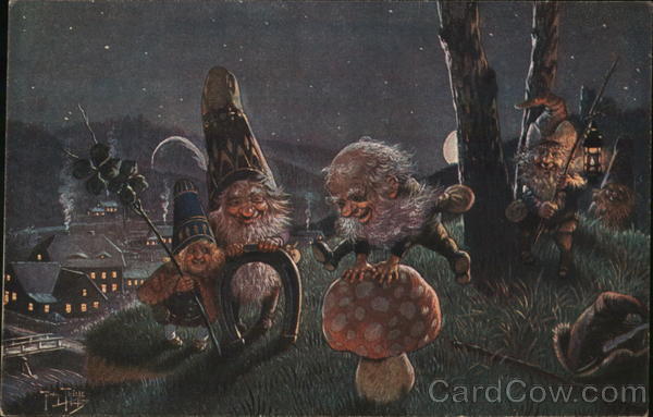 Rare Gnomes Hopping Mushrooms at Night Arthur Thiele