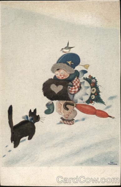 A child and a dog walking on the snow Josef Mauder