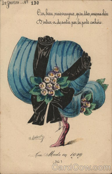 Woman in Very Large Blue Hat T. G. Roberty Artist Signed