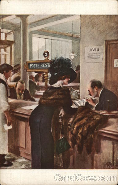 Man Assisting Woman with Mail Albert Andre Guillaume