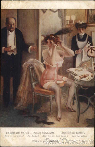 Woman in Corset at Dressing Table, Man and Maid Nearby