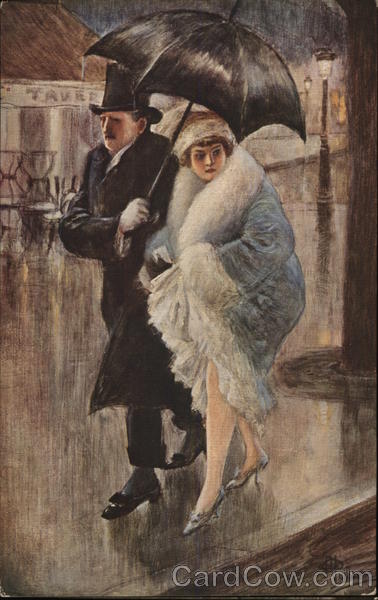 Couple Walking in Rain Albert Andre Guillaume Artist Signed