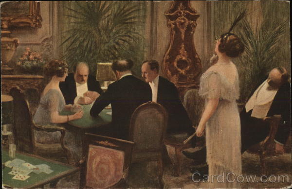 Couples Playing Cards A. Guillaume Artist Signed