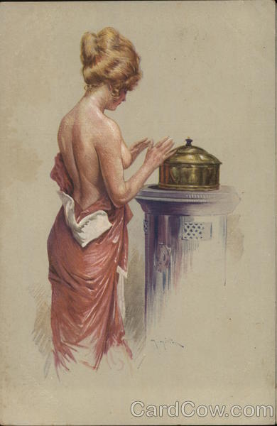 Woman Warming Hands Maurice Milliere Artist Signed