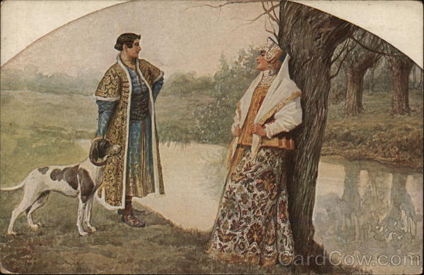 Man and woman at Edge of River S. Solomko Art