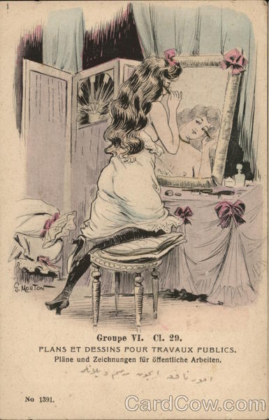 Woman Putting on Makeup at Dressing Table G. Mouton