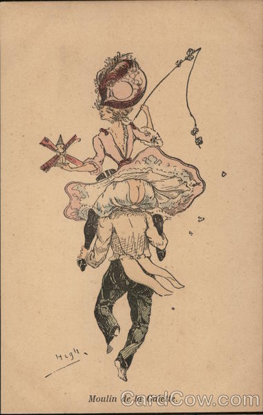 French Dancer on Man's Shoulders High Artist Signed