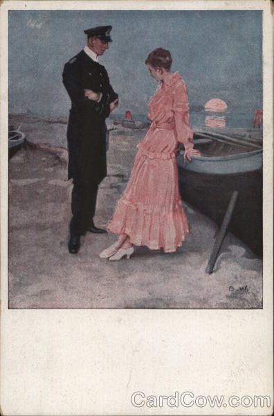 Woman With Sea Captain on Beach Brynolf Wennerberg