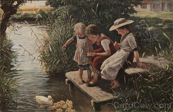Children Feeding Ducks Carl von Bergen Art