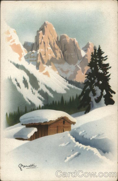 Warming Cabin in Snowy Mountains Silvio Bonelli Art