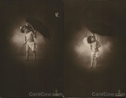 Set of 2: Little Angel Cupid Girl Holding an Umbrella Postcard