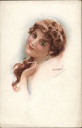Beautiful Woman with Long Hair Smoking Cigarette Women Postcard Postcard