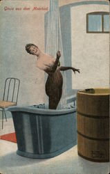 Woman Showering After Mud Bath Arthur Thiele Postcard Postcard