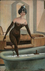 Nude woman exiting mud bath Postcard
