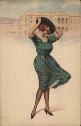 Art Deco Woman on Beach Postcard