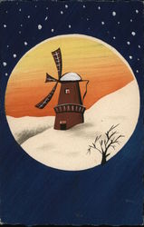Windmill in the Snow Near Tree Postcard