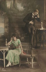 Man Talking to Woman on Phone Postcard