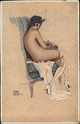 Woman Sitting in Chair Nude Postcard