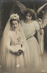 Woman Dressed for Marriage, Guardian Angel Postcard