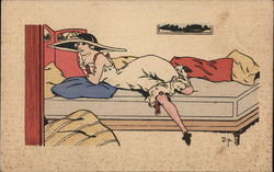 Woman Lounging in Bed - Art Deco Women Postcard Postcard