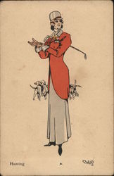Art Deco Woman "Hunting" Postcard Postcard