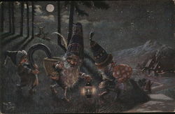 Rare Gnomes with Gifts, Mushroom - New Year? Postcard