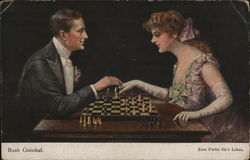 Couple Playing Chess Postcard