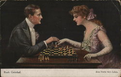 Couple Playing Chess Couples Postcard Postcard