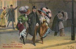 Man Walking With Two Women Postcard