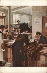 Man Assisting Woman with Mail Postcard