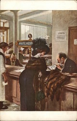 Woman Checking Into Hotel Postcard