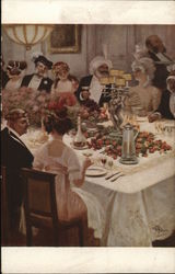 Extravagant Dinner Party Artist Signed Postcard Postcard