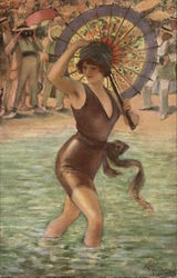 Art Deco - A woman in a swimsuit at the beach Postcard