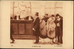 French People Waiting in Line Postcard