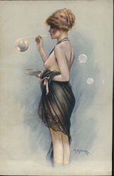 Woman Blowing Soap Bubbles Postcard