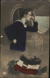 Foreign Sailor Looking Out Porthole Postcard